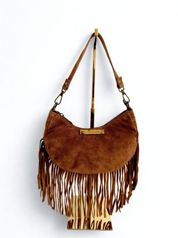 Borsa a spalla scamosciata con frange