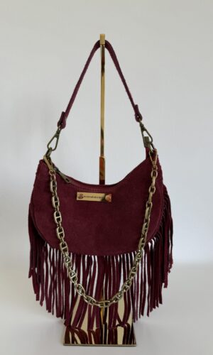 Borsa a spalla scamosciata con frange