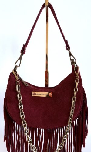 Borsa a spalla scamosciata con frange