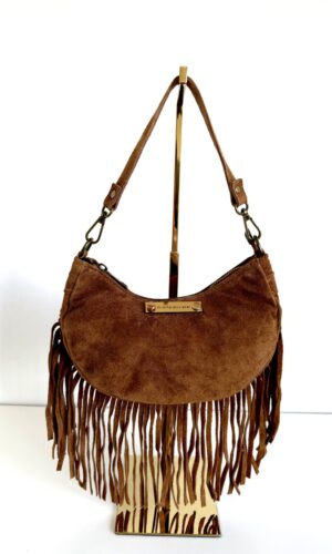 Borsa a spalla scamosciata con frange