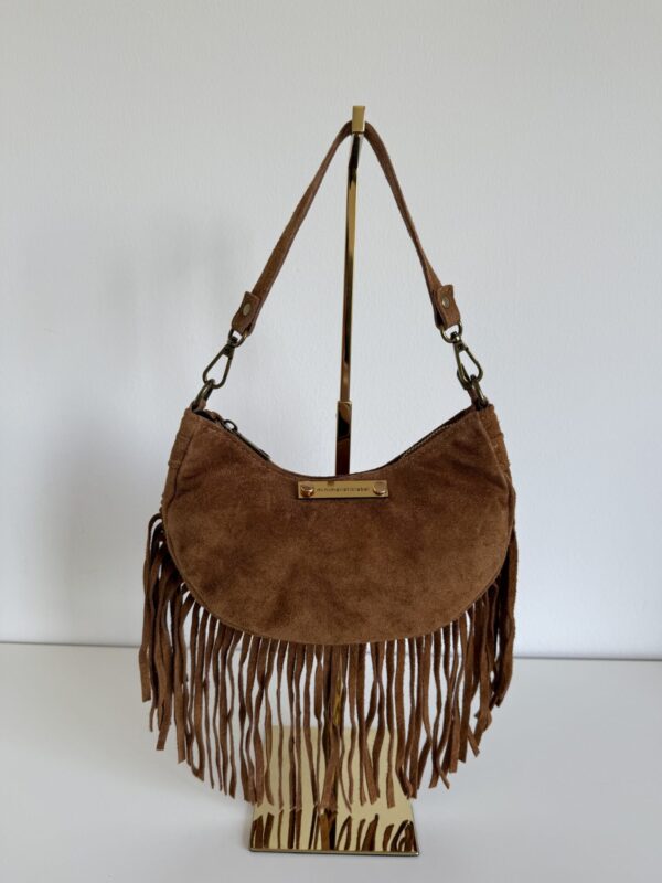 Borsa a spalla scamosciata con frange - immagine 3
