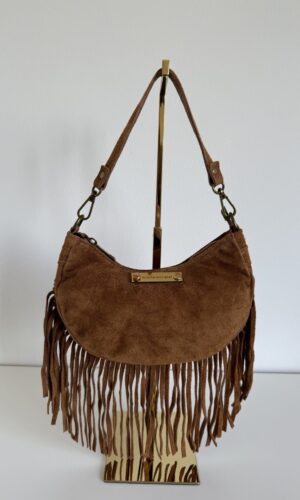 Borsa a spalla scamosciata con frange